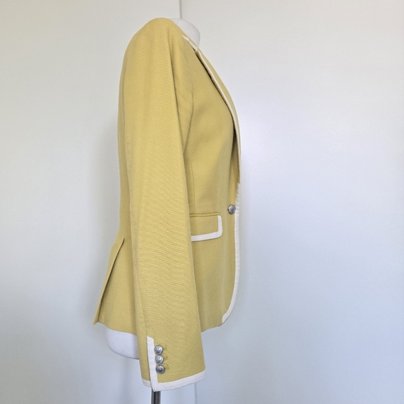 Banana Republic Mustard Yellow Ivory Tipped Blazer One Button Size 8 Preppy - Picture 6 of 16